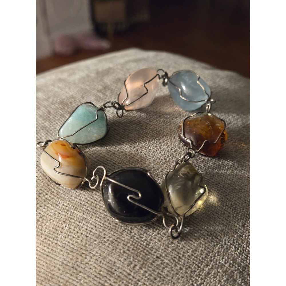 Artisan Semi-precious Stone Wire-wrapped Bracelet Vintage Bohi-Chic
